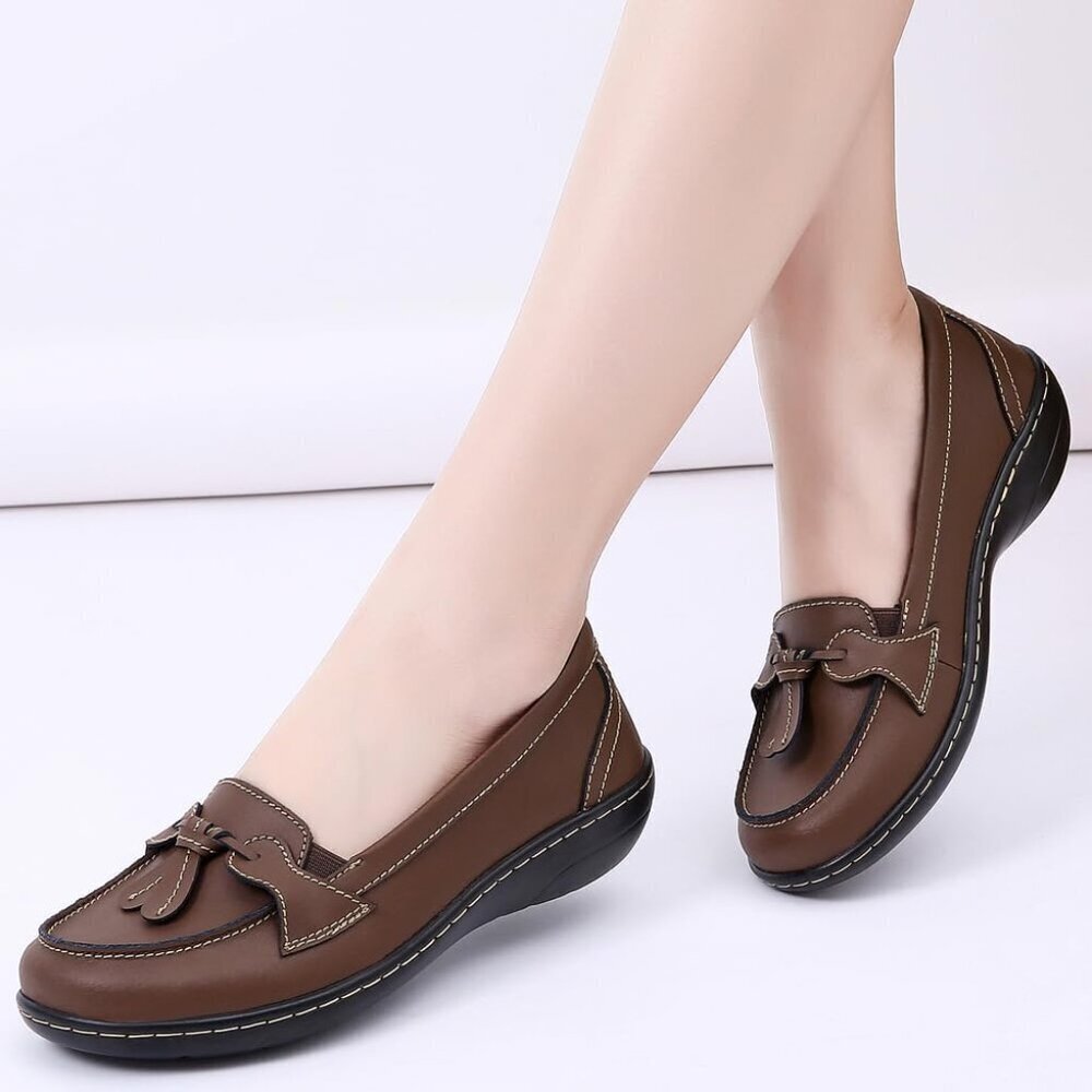 Women Loafers Leather Slip On Comfort Flats Casual Dress Shoes Size 9 - Picture 2 of 6